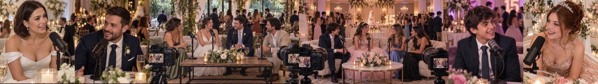 invitados de bodas, cumpleaños de 15 y empresas participando en un show de streaming en el espacio del evento